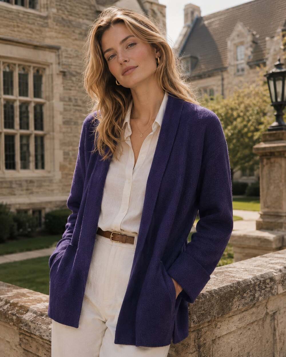 Tahari Purple Wool Viscose Open Front Cardigan Jacket Quiet Luxury, Old Money